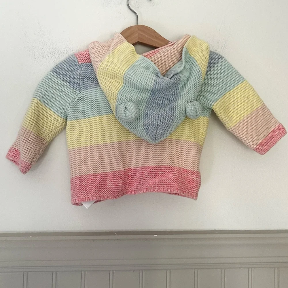 GAP Baby 3-6 Months Cute Knit Rainbow Striped Hooded Sweater